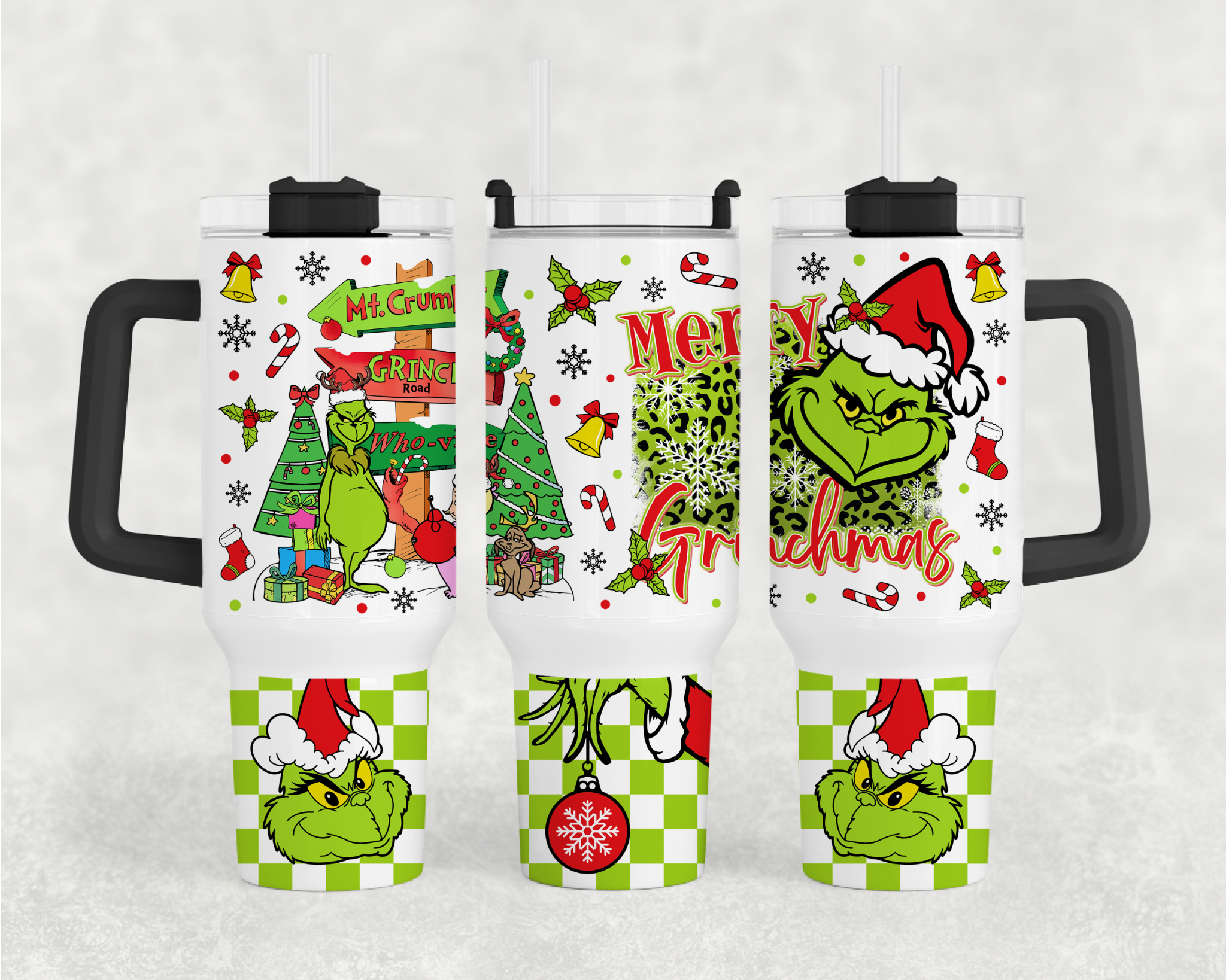 40 oz grinch tumbler w/ Handle (non sublimation)