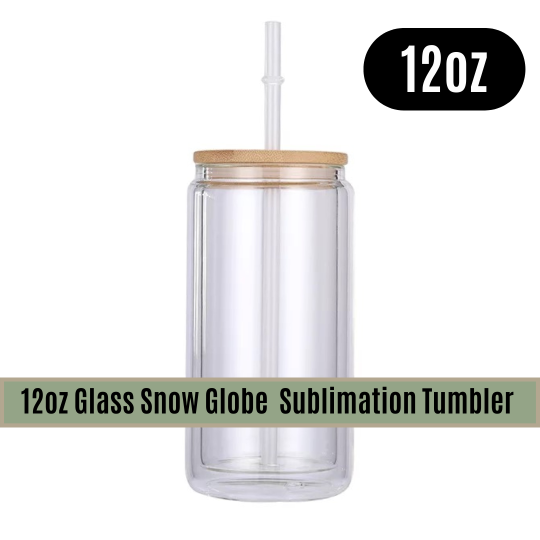 Glass Sublimation FROSTED 16oz/12oz Tumbler/Glass with Bamboo Top  (clearance)