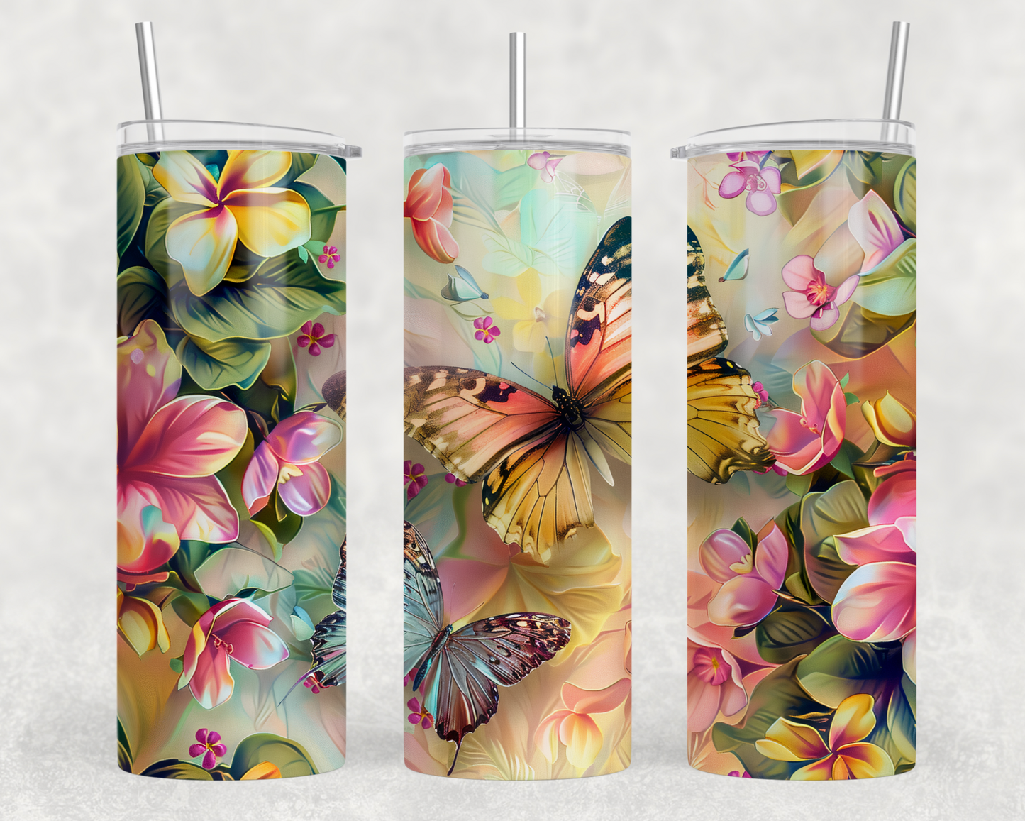 Spring Floral Butterfly Tumbler Wrap