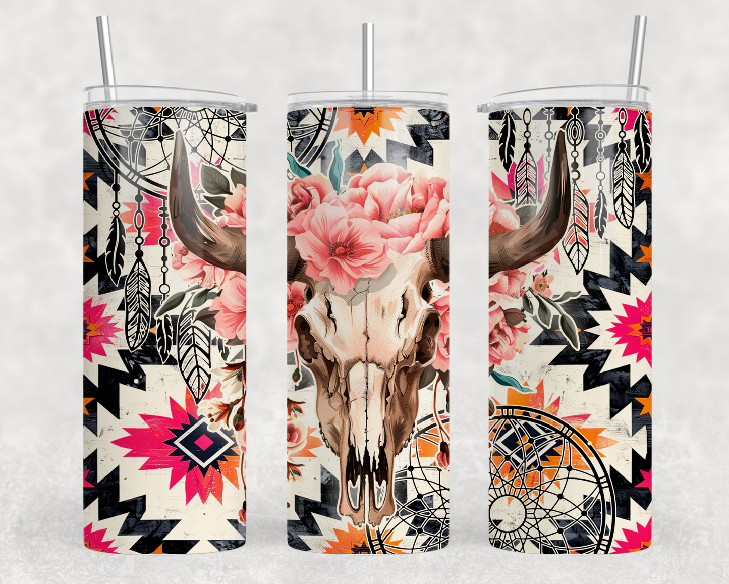 Pink Boho Bull Sublimation Tumbler Wrap