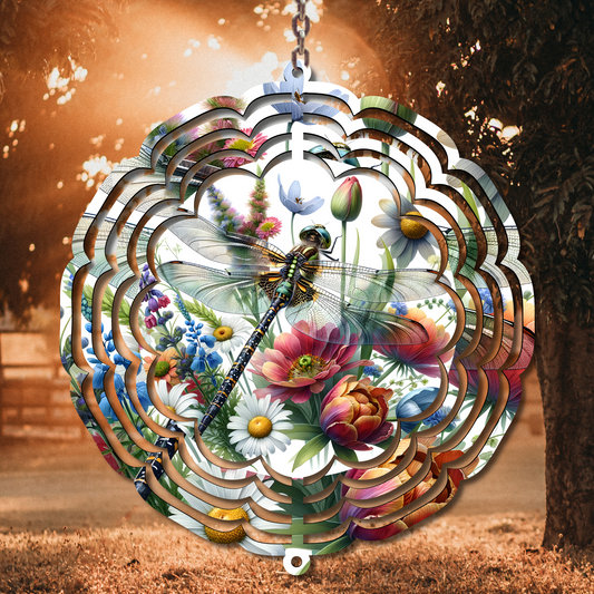 Floral Dragonfly Wind Spinner Sublimation Print