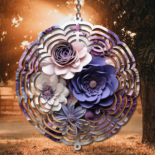 3D Violet Flowers Wind Spinner Sublimation Print