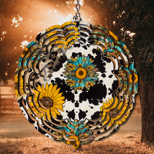 Sunflowers & Cow Print Wind Spinner