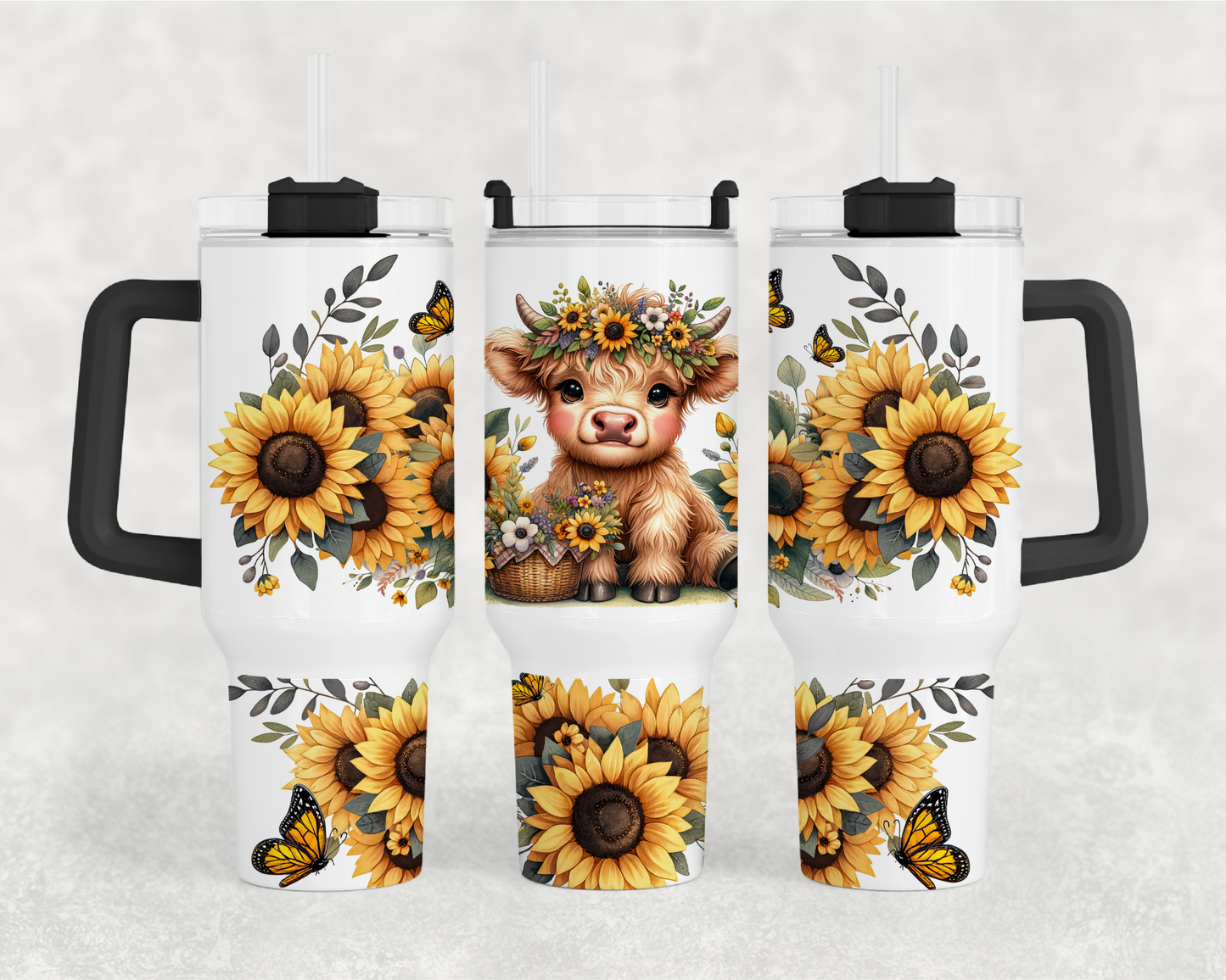 Sunflower Highland Cow 40oz Tumbler Wrap