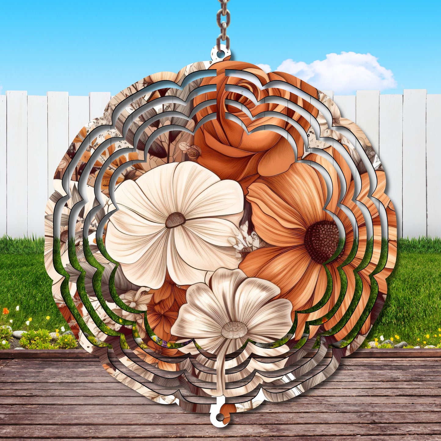 Orange Floral Wind Spinner Sublimation Print