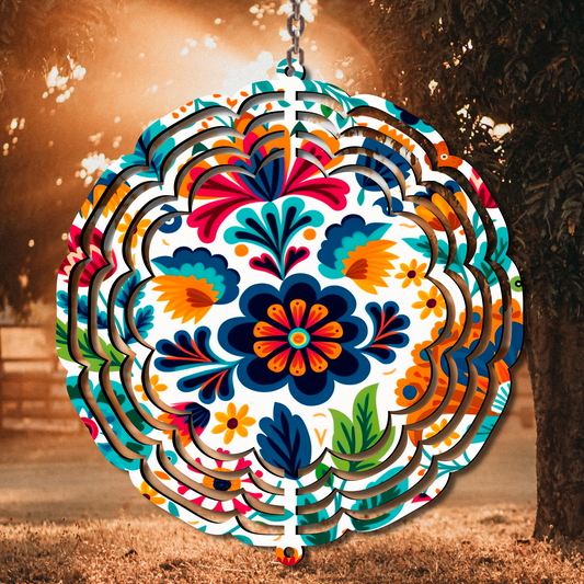 Mexican Embroidery WHT BKG Wind Spinner