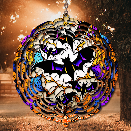 Bats Stained Glass Wind Spinner Sublimation Print