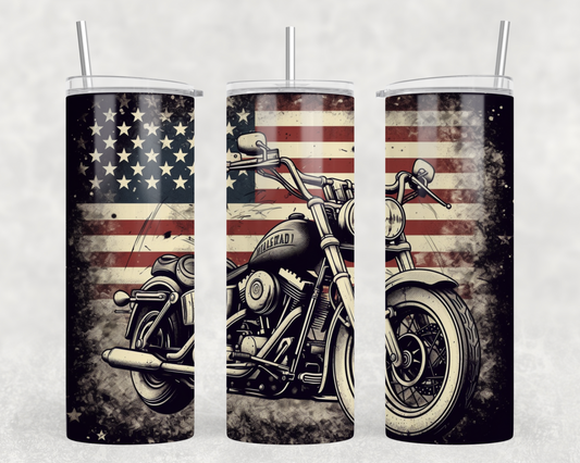 TW - Motorcycle American Flag Tumbler Wrap