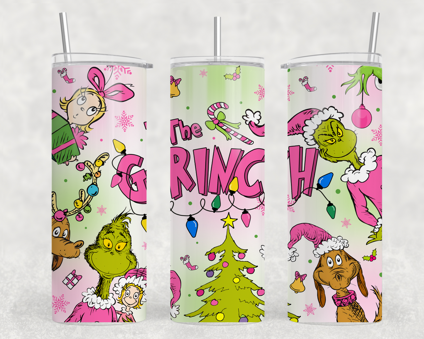 Pink Grinch Christmas Sublimation Tumbler Wrap