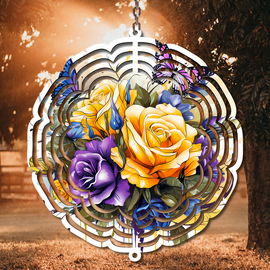 Yellow & Violet Floral Wind Spinner Sublimation Print