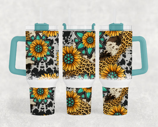 Turquoise Sunflowers 40oz Tumbler Wrap