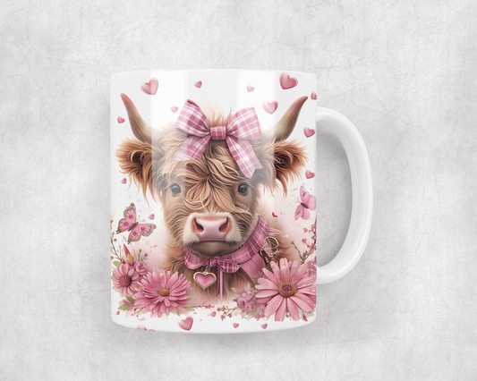 Pink Floral Highland Cow Mug Wrap