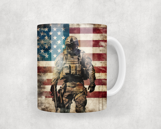 American Flag Soldier Mug Wrap￼