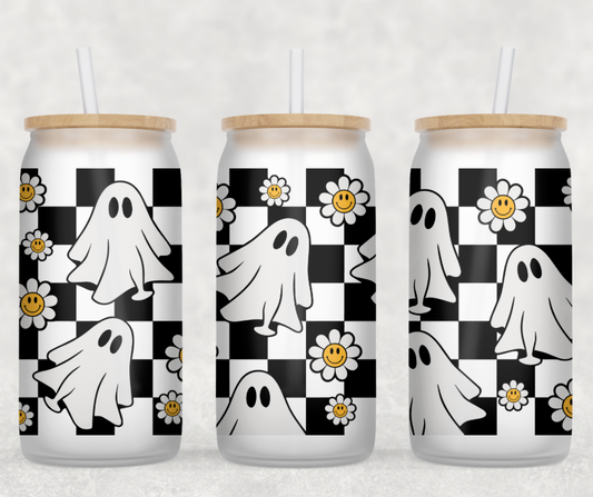 Checkerboard Ghosts Glass Can Wrap