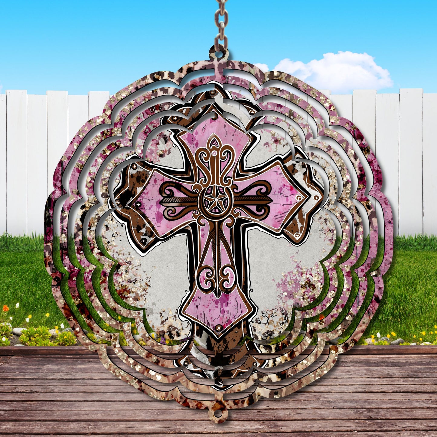 Pink Western Cross Wind Spinner Sublimation Print