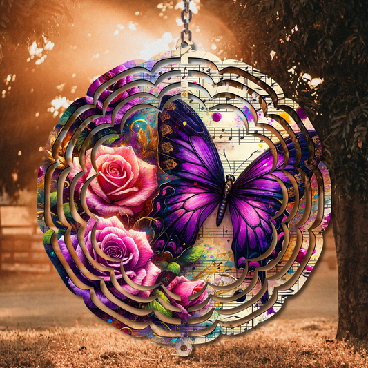 Purple Butterfly & Roses Wind Spinner Sublimation Print