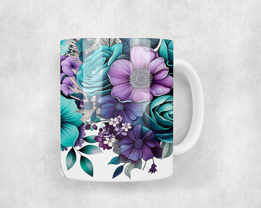 Teal & Purple Flowers Mug Wrap