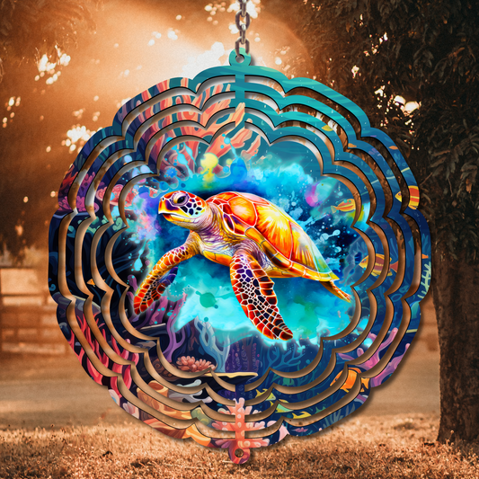 Sea Turtle W/ Coral Wind Spinner Sublimation Print