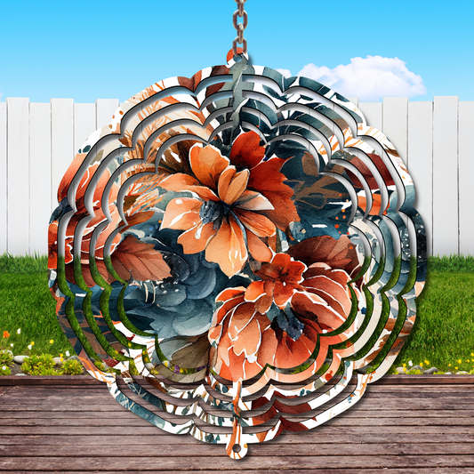 Blue & Orange Flowers Wind Spinner Sublimation Print