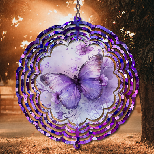 Violet Glitter Butterfly Wind Spinner Sublimation Print