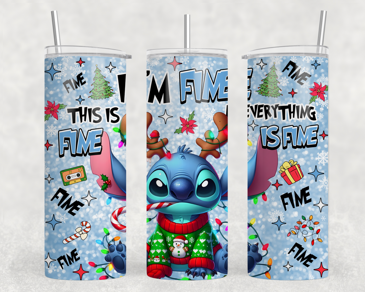 Stitch Christmas “I’m Fine” Sublimation Tumbler Wrap