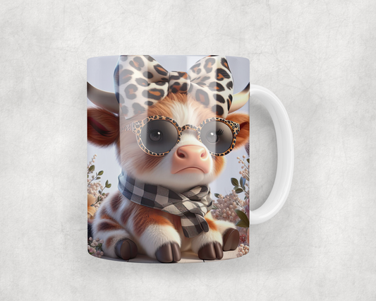 Baby Cow Leopard Bow & Sunglasses Mug Wrap