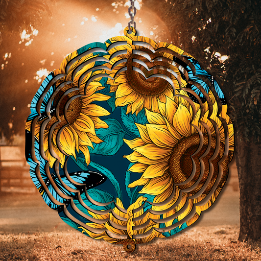 Teal Sunflowers Wind Spinner