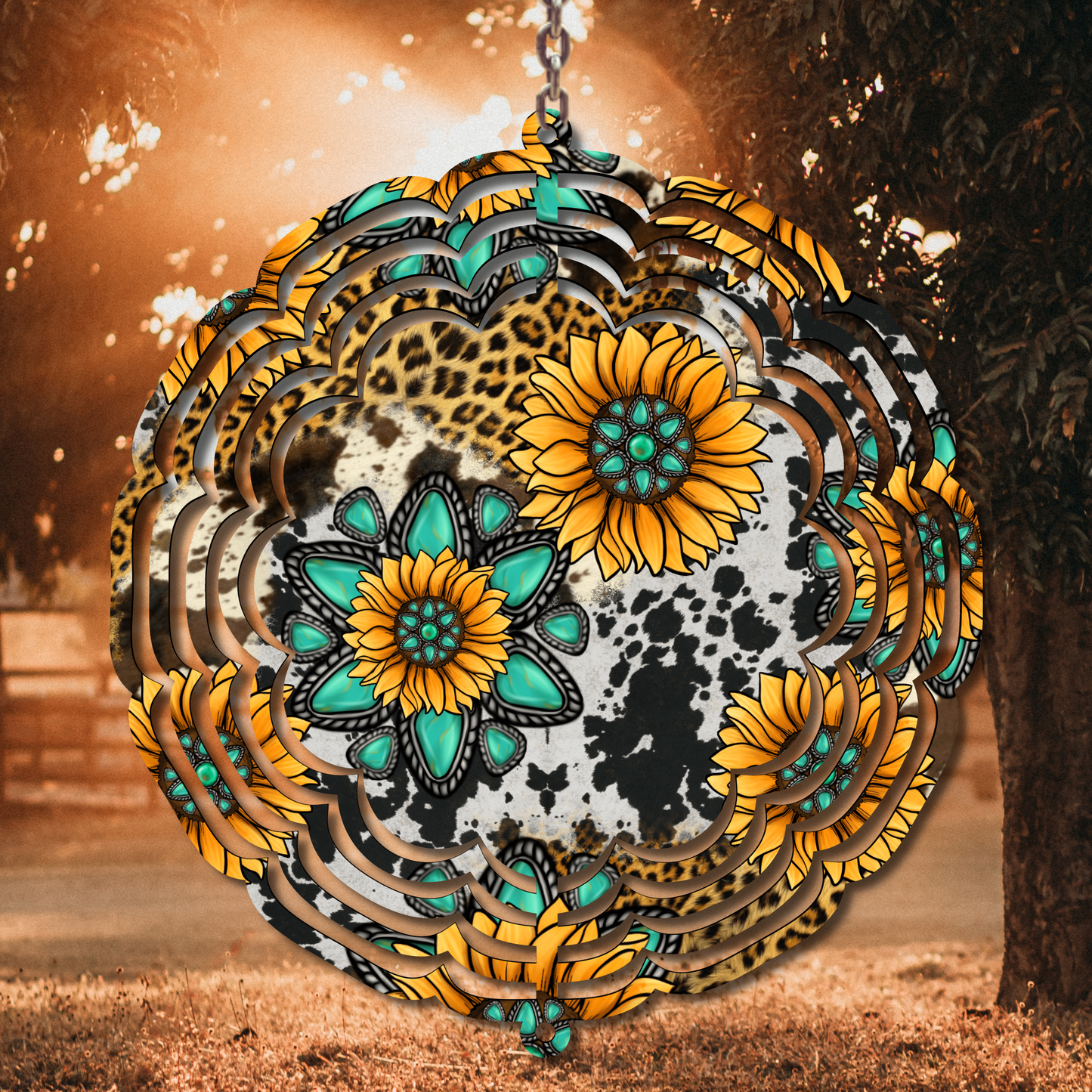 Turquoise Sunflowers Wind Spinner