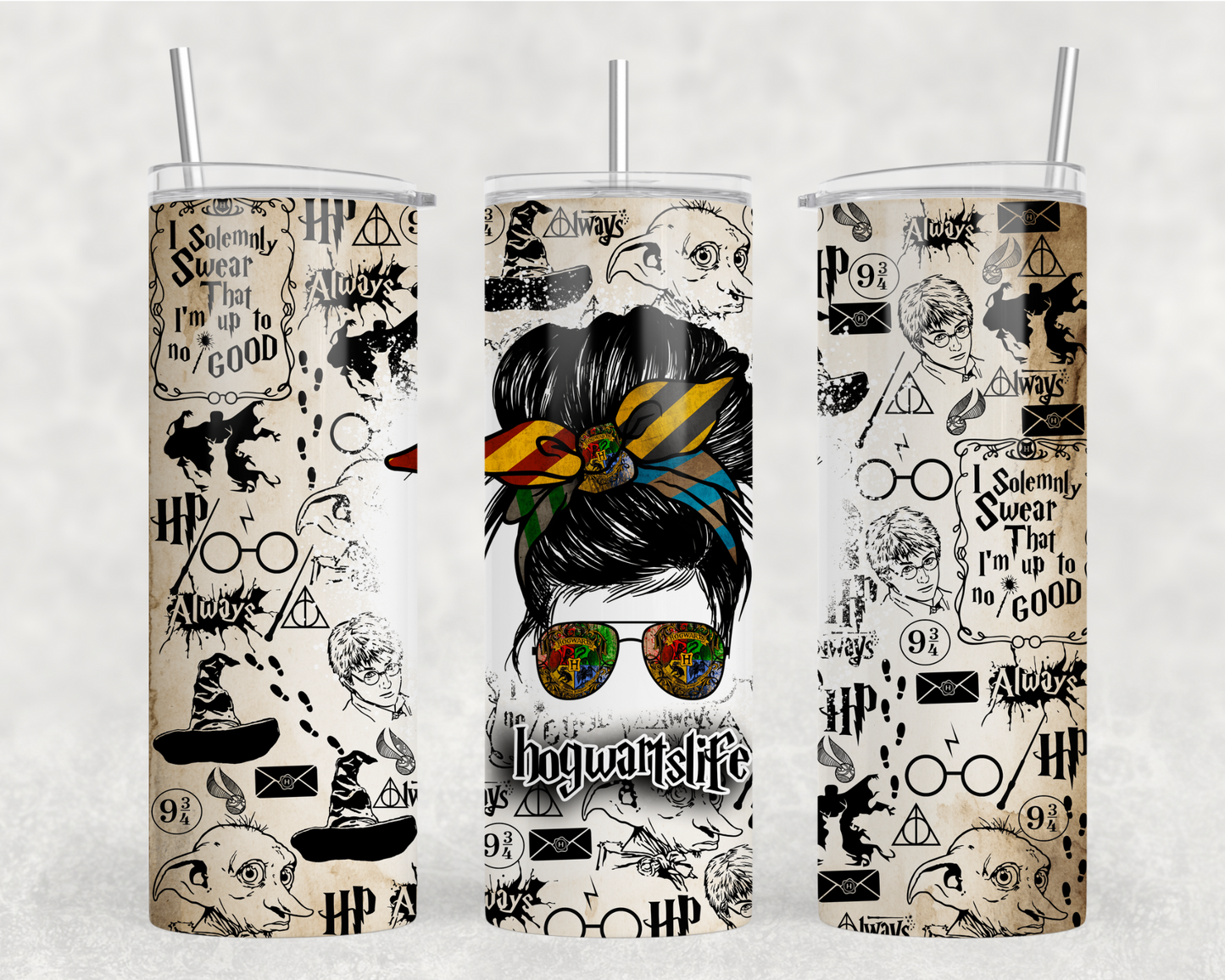 Hogwarts Life Black Hair Messy Bun Tumbler Wrap