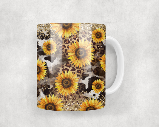 Sunflowers Leopard Cow Print Mug Wrap