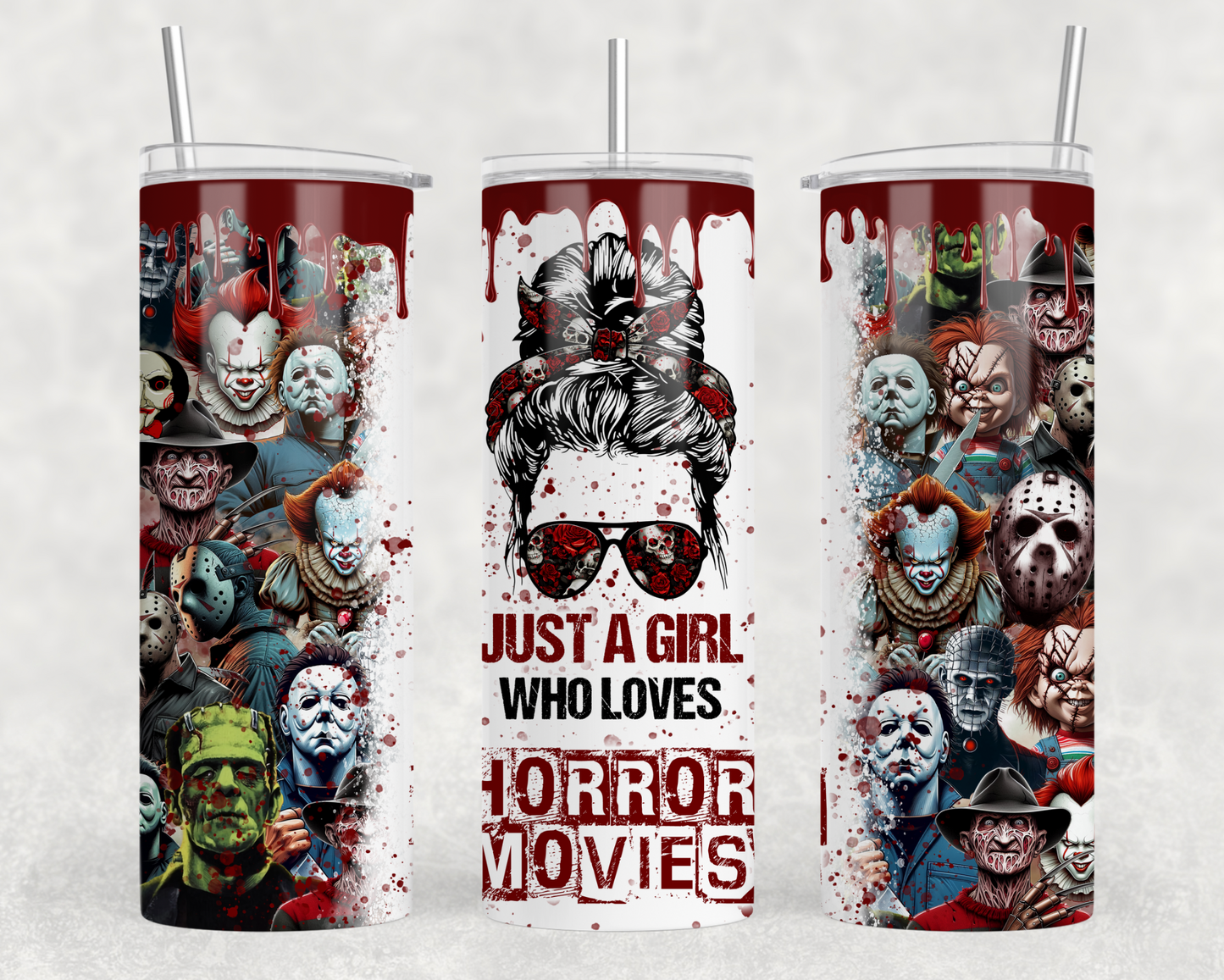 Just A Girl Who Loves Horror Movies Tumbler Wrap