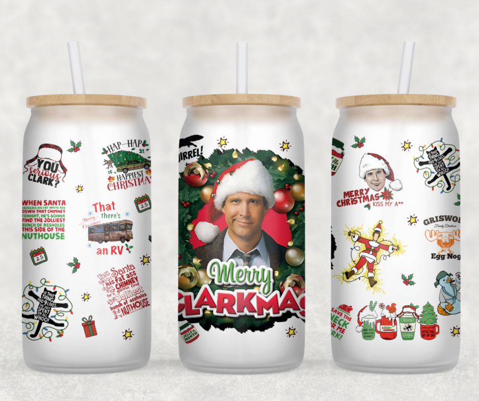 Merry Clarkmas Glass Can Wrap