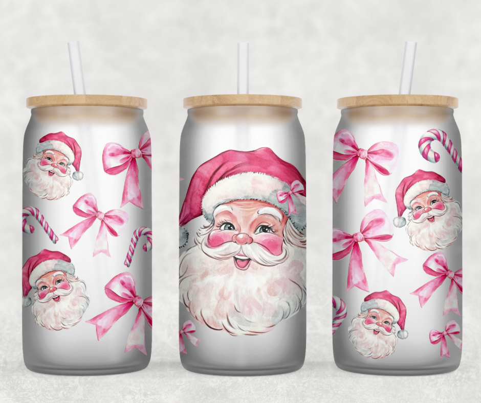 Pink Santa Glass Can Wrap