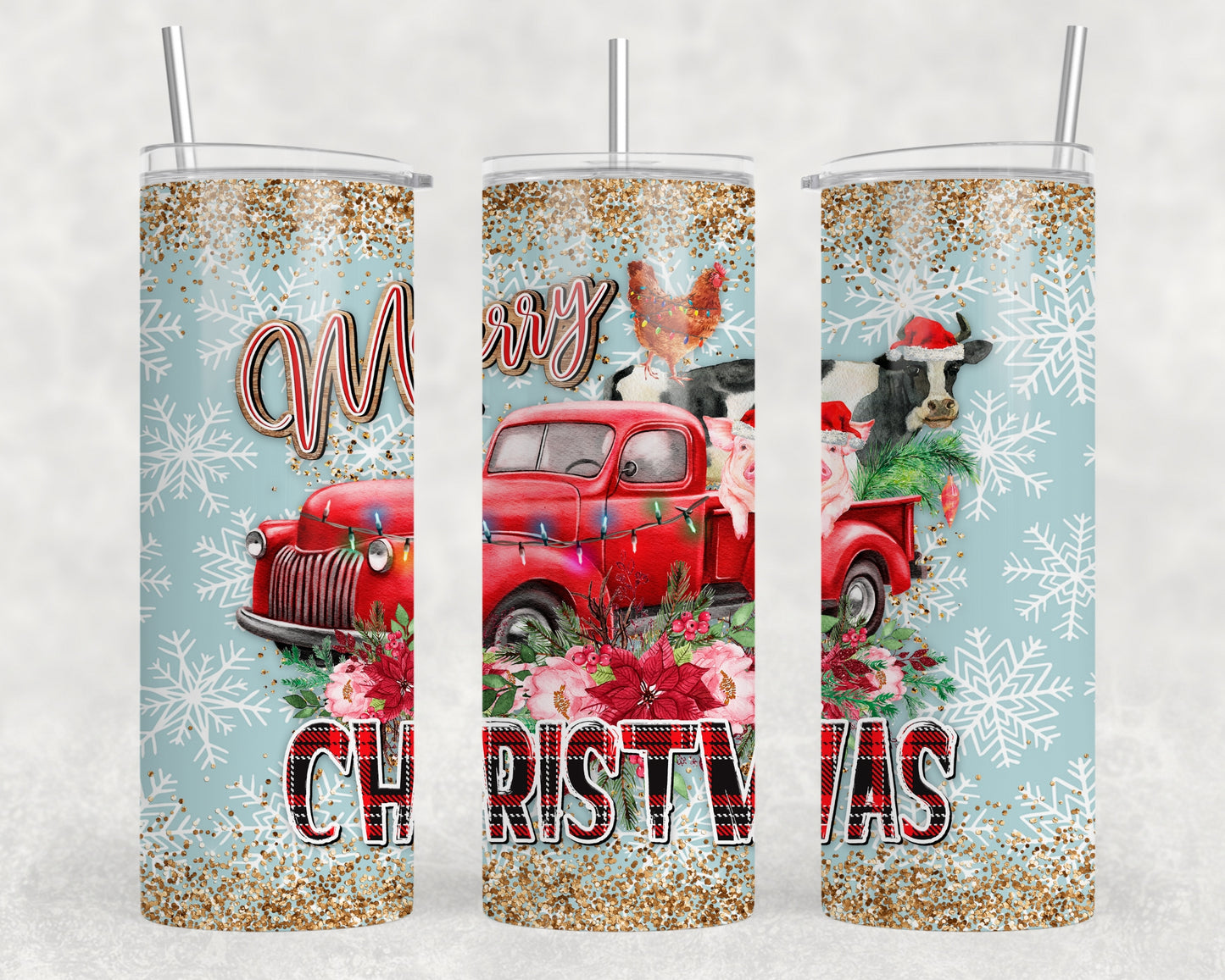 Farm Animals Merry Christmas Tumbler Wrap