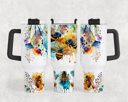 Watercolor Bees 40oz Tumbler Wrap