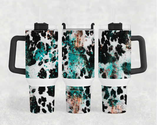 Rustic Teal Cow 40oz Tumbler Wrap