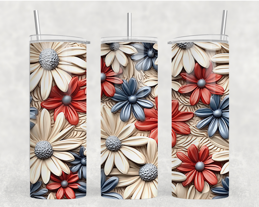 TW - Patriotic 3D Flowers Tumbler Wrap