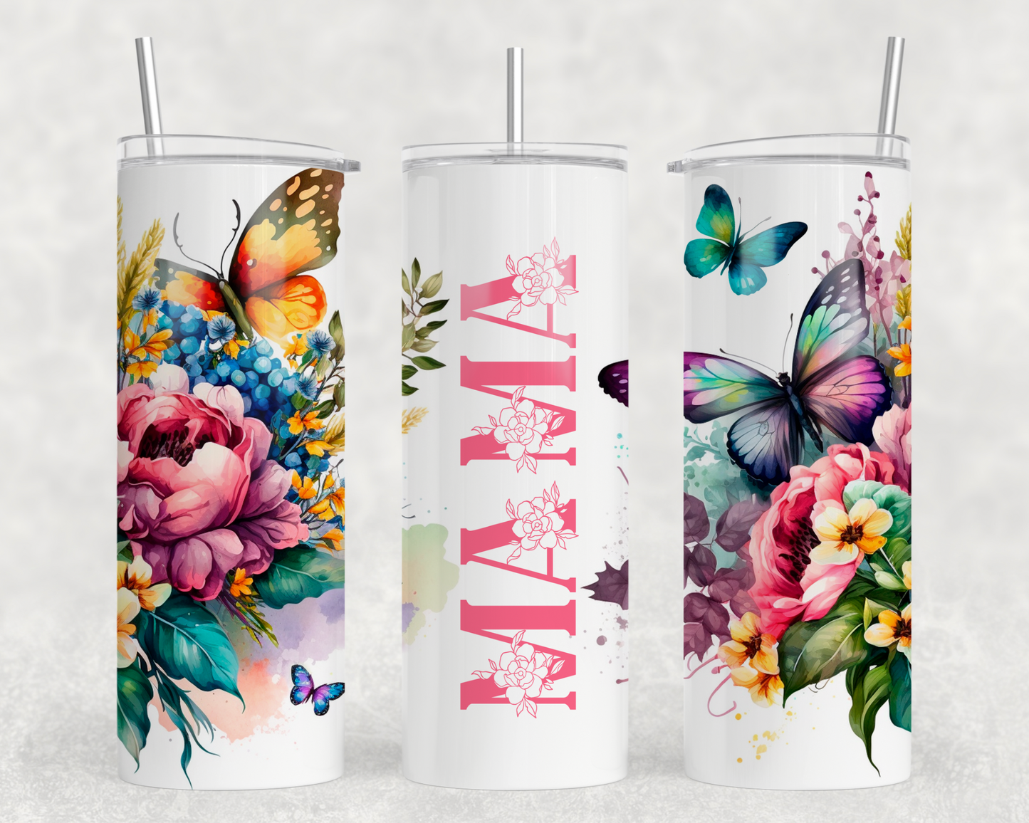 Mama Butterfly Floral Tumbler Wrap