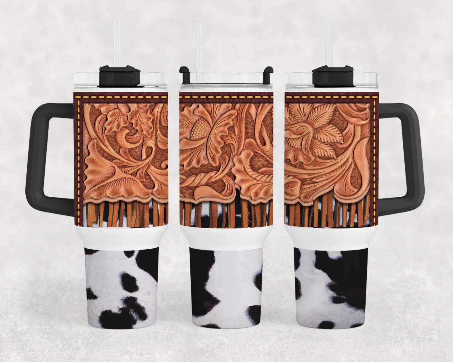 Tooled Leather Cow Print 40oz Tumbler Wrap