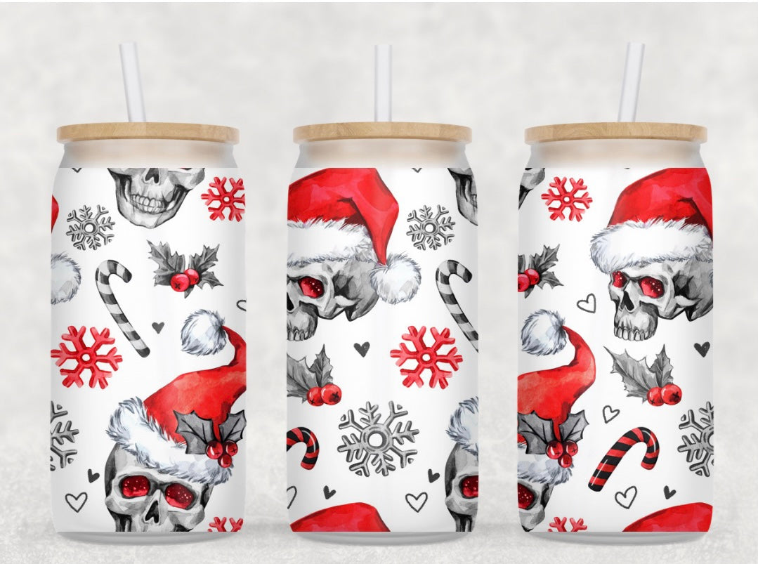 Christmas Skulls Glass Can Wrap