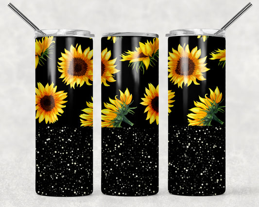 Sunflowers & Black Glitter Tumbler Wrap